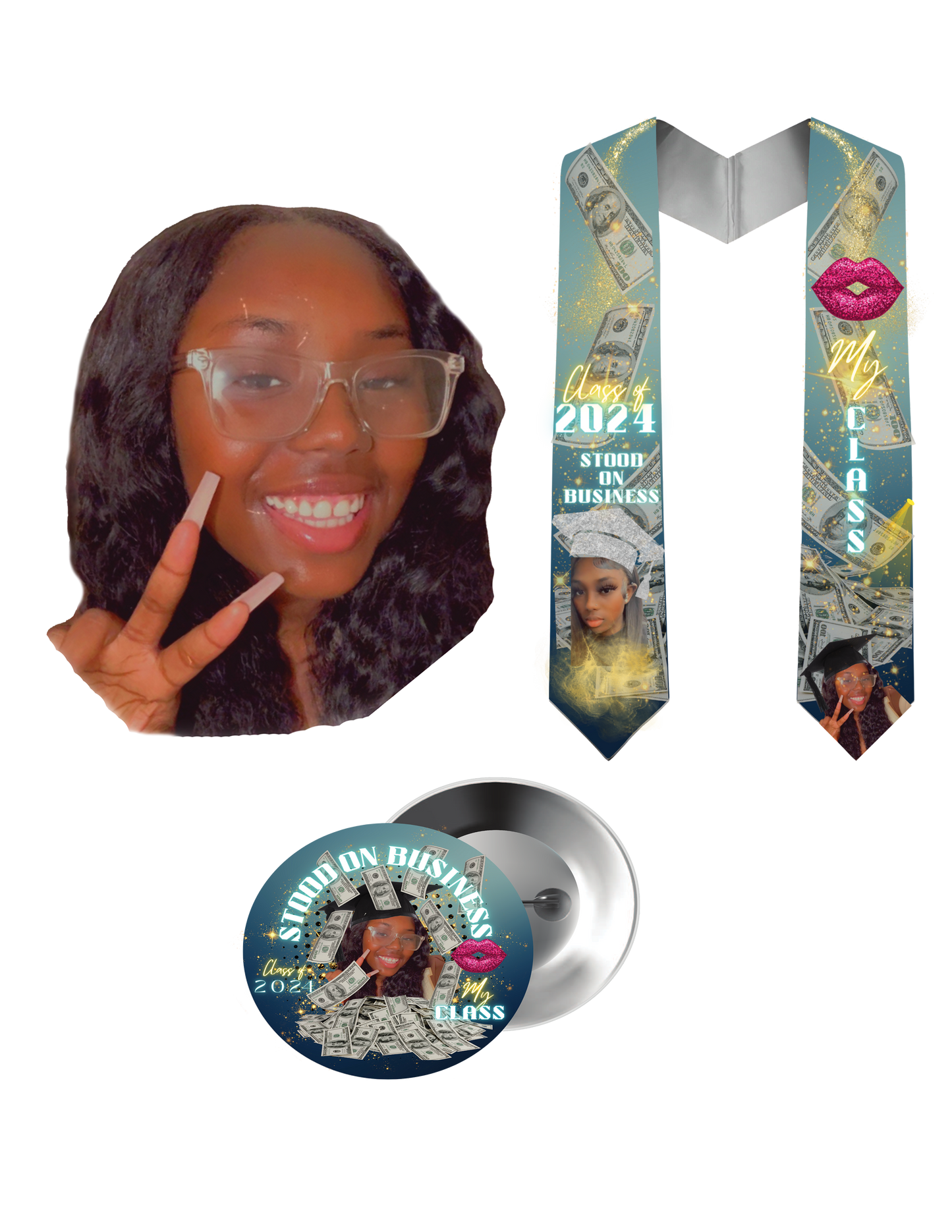 Grad Bundle (1 Grad Stole, 1 Big Head, 10 Buttons)